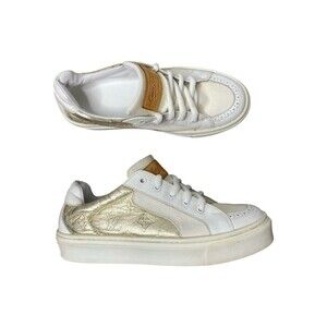 Louis Vuitton Kids Sneakers Gold Monogram Leather Logo 32 / US 1 Unisex
